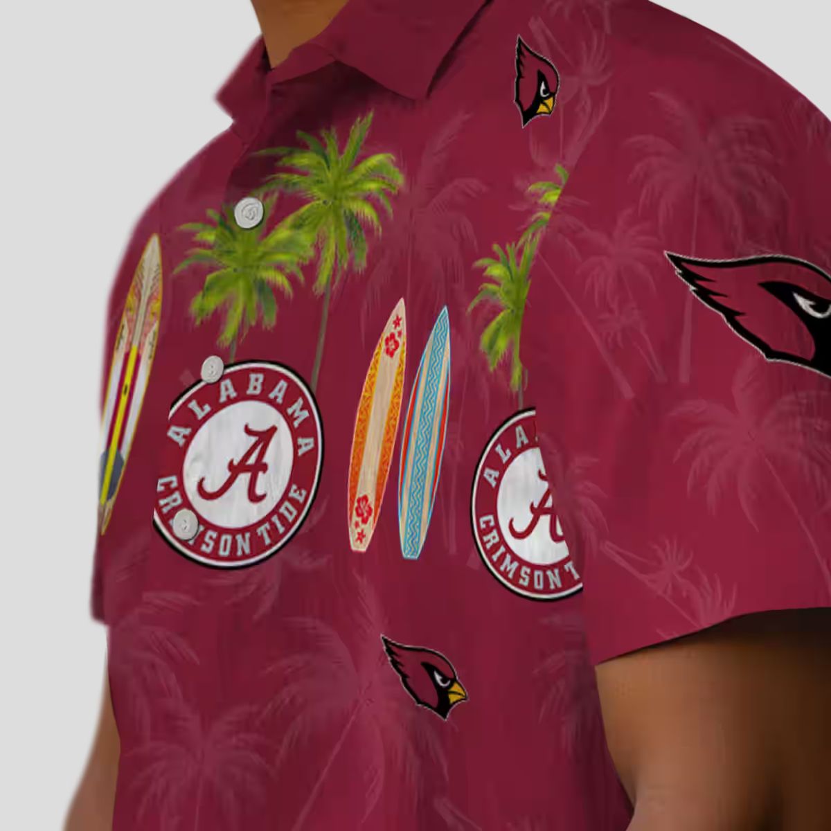 Arizona Cardinals Red Hawaiian Button Up Shirt - Surfboard & Palm Trees