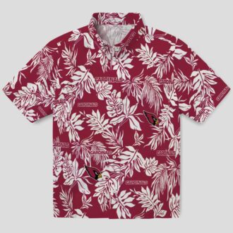 Arizona Cardinals Red White Hawaiian Shirt with Tropical Leaves
