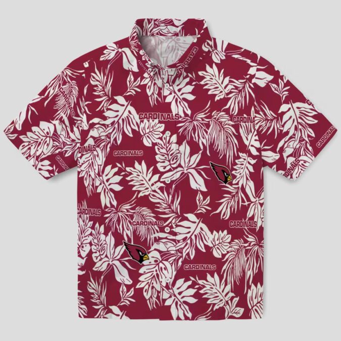 Arizona Cardinals Red White Hawaiian Shirt with Tropical Leaves