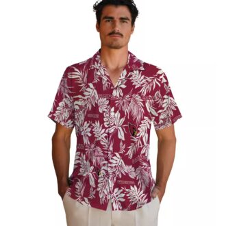 Arizona Cardinals Red White Hawaiian Shirt with Tropical Leaves