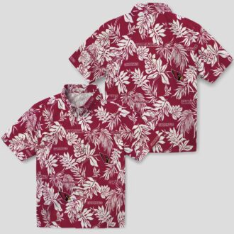 Arizona Cardinals Red White Hawaiian Shirt with Tropical Leaves