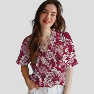 Arizona Cardinals Red White Hawaiian Shirt with Tropical Leaves