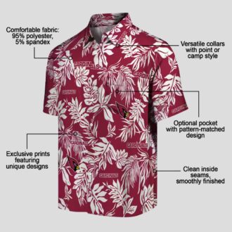 Arizona Cardinals Red White Hawaiian Shirt with Tropical Leaves