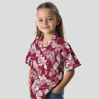 Arizona Cardinals Red White Hawaiian Shirt with Tropical Leaves
