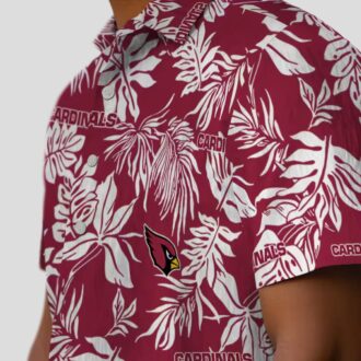 Arizona Cardinals Red White Hawaiian Shirt with Tropical Leaves