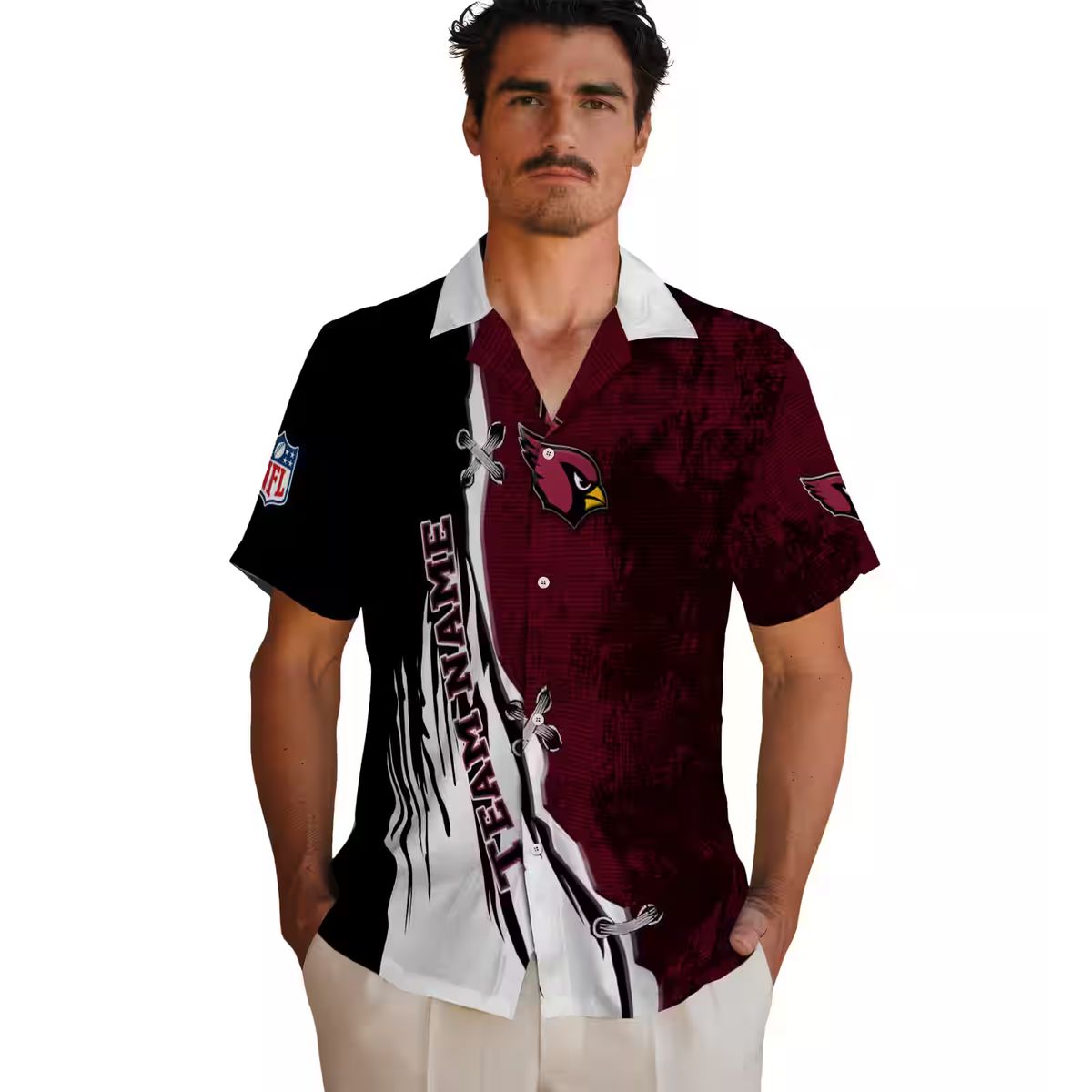 Arizona Cardinals Summer Button Up Shirt - Tropical Red & White Hawaiian Style