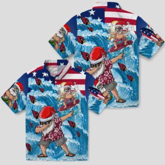 Surfing Santa Arizona Cardinals Blue Hawaiian Shirt, Summer Beach Vacation