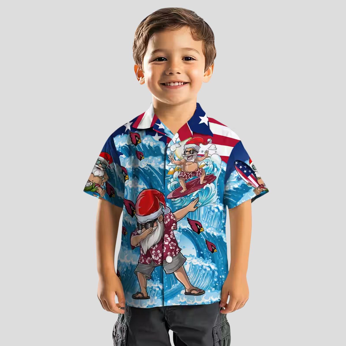 Surfing Santa Arizona Cardinals Blue Hawaiian Shirt, Summer Beach Vacation