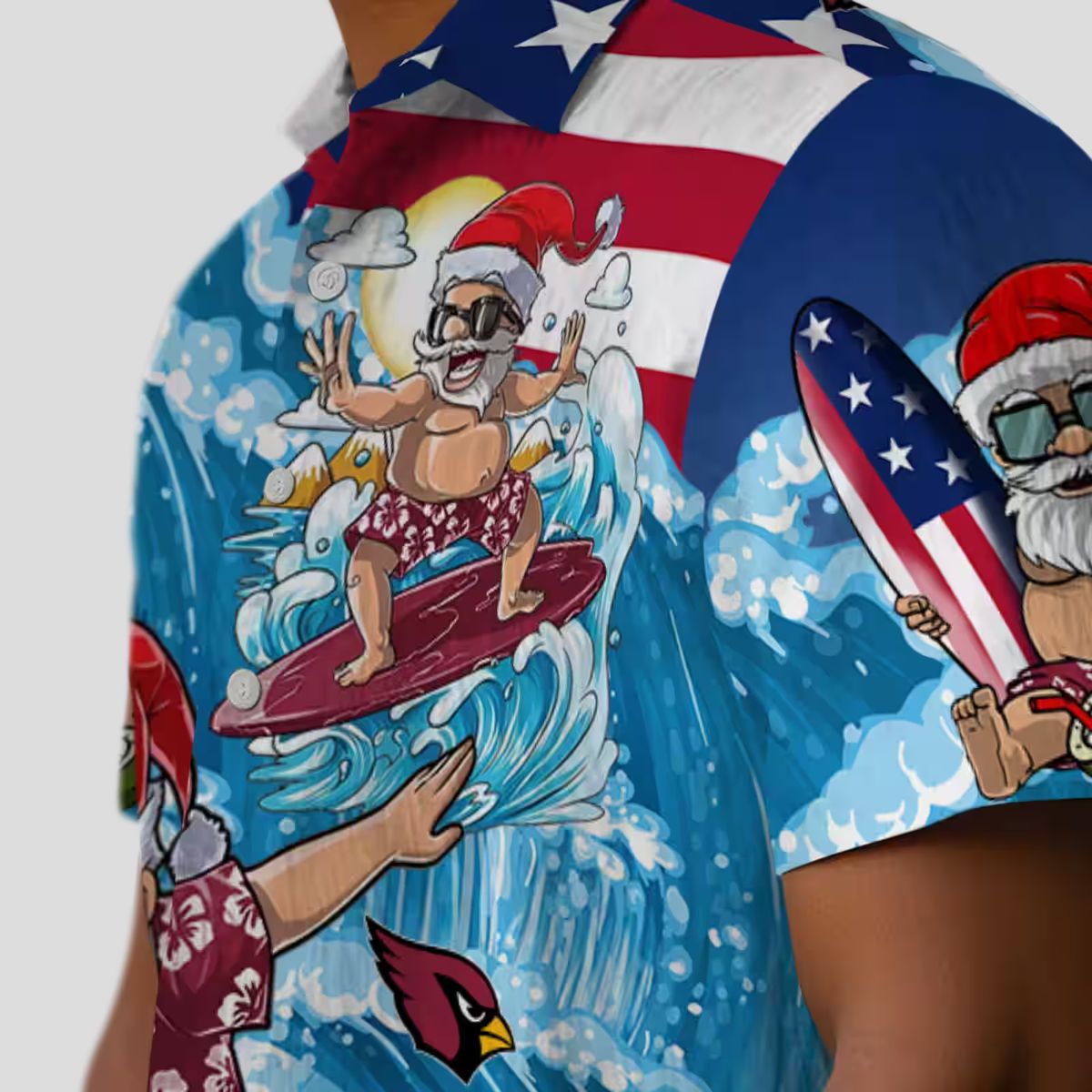 Surfing Santa Arizona Cardinals Blue Hawaiian Shirt, Summer Beach Vacation