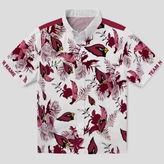 Botanical Red White Hawaiian Shirt, Personalized Cardinals Team Shirt