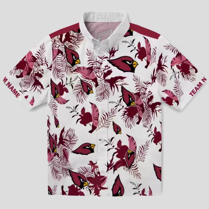 Botanical Red White Hawaiian Shirt, Personalized Cardinals Team Shirt