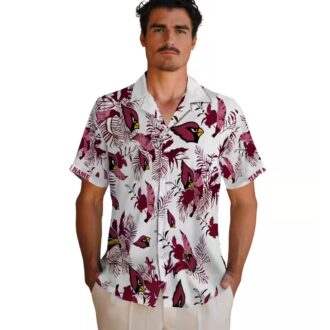 Botanical Red White Hawaiian Shirt, Personalized Cardinals Team Shirt