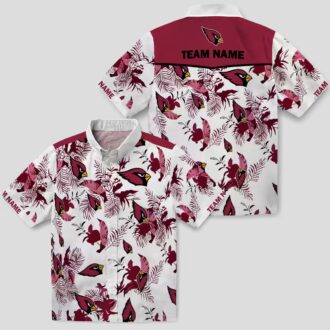 Botanical Red White Hawaiian Shirt, Personalized Cardinals Team Shirt