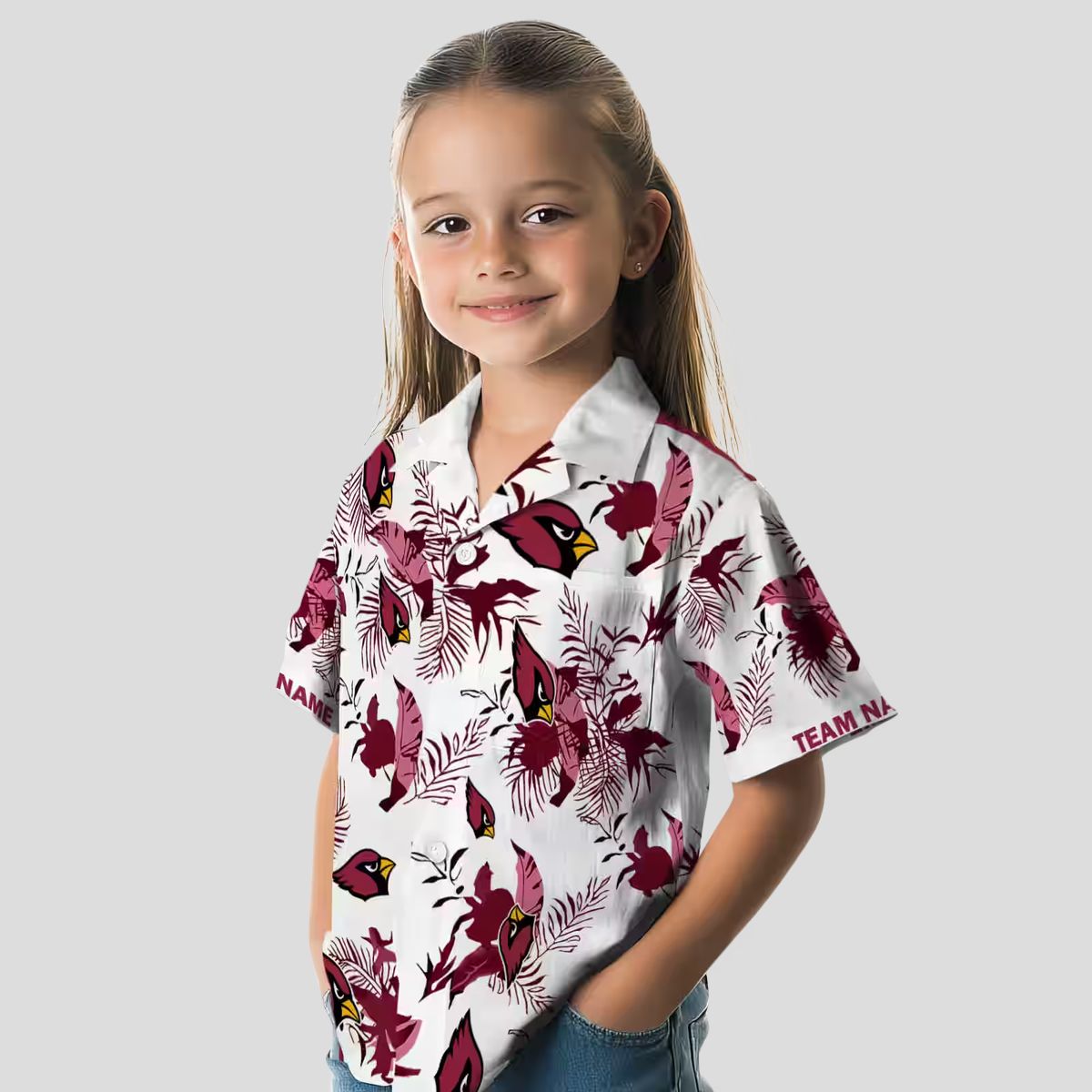 Botanical Red White Hawaiian Shirt, Personalized Cardinals Team Shirt