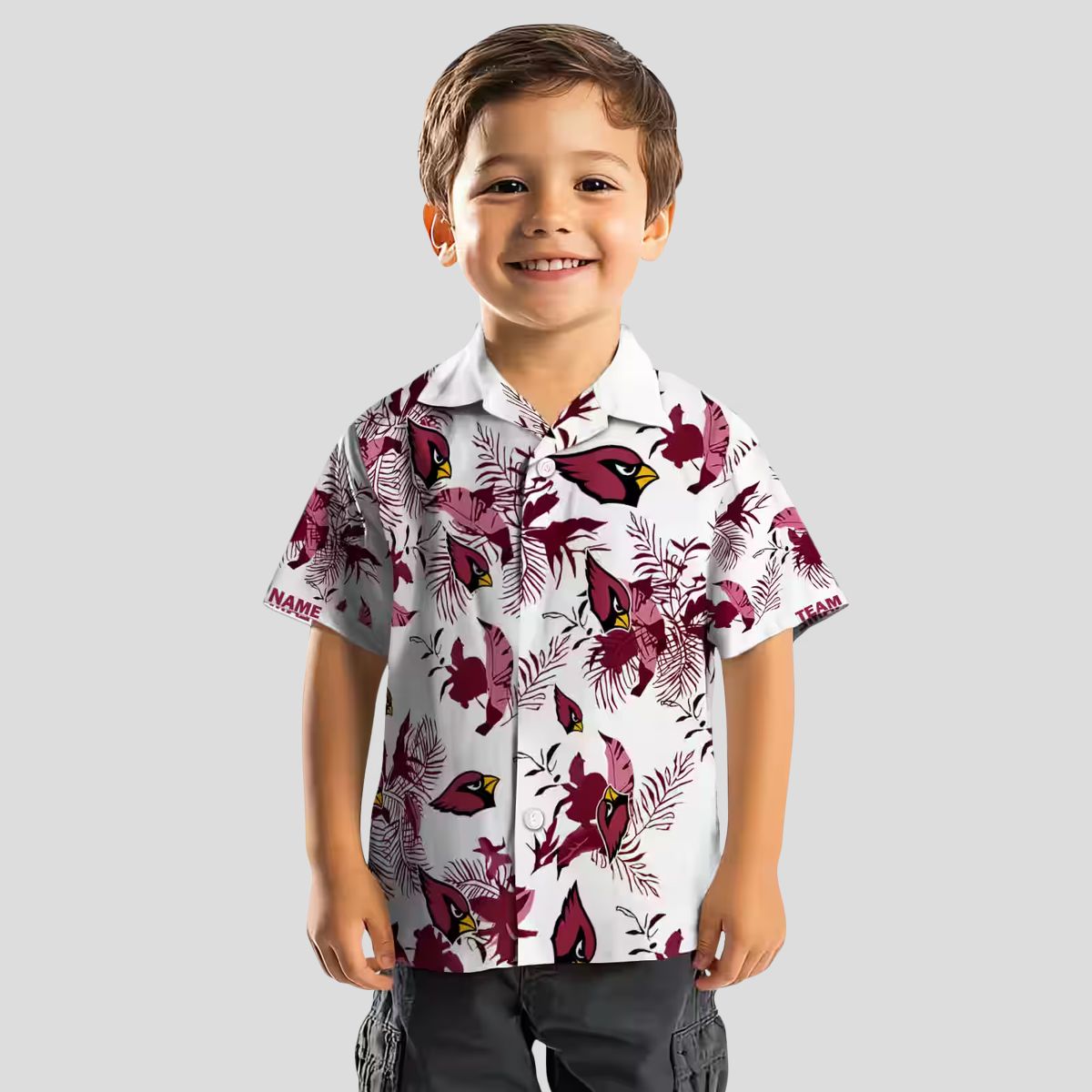 Botanical Red White Hawaiian Shirt, Personalized Cardinals Team Shirt