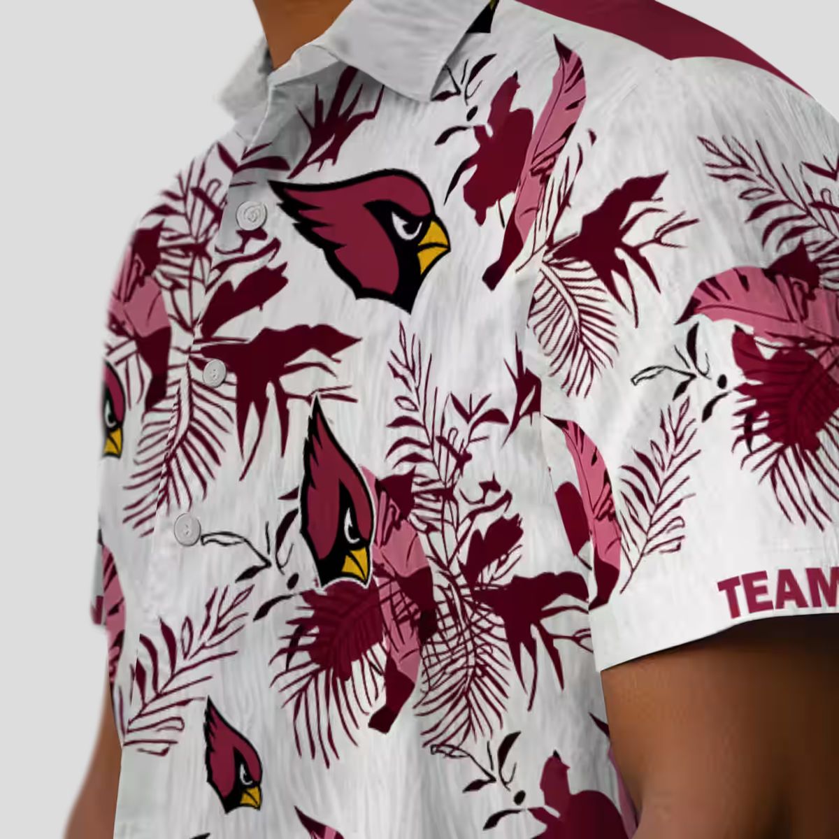Botanical Red White Hawaiian Shirt, Personalized Cardinals Team Shirt