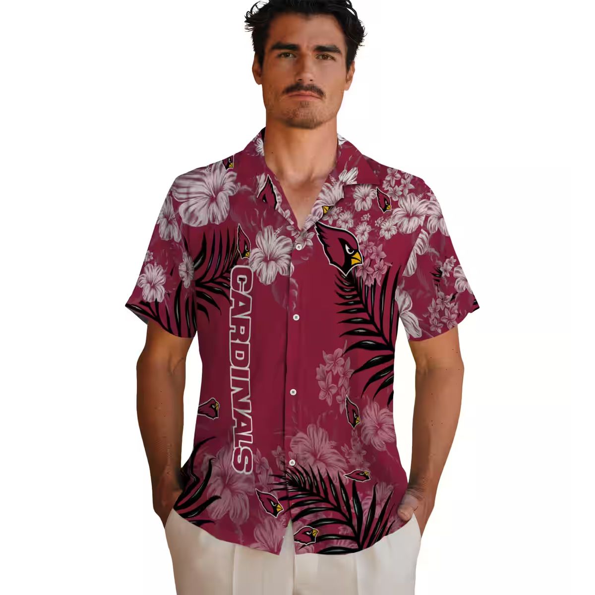 Cardinal Red Hibiscus Aloha Shirt, Tropical Print Red Hawaiian Shirt