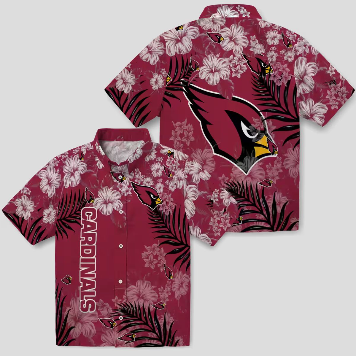 Cardinal Red Hibiscus Aloha Shirt, Tropical Print Red Hawaiian Shirt