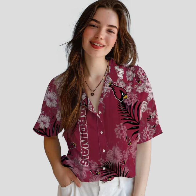 Cardinal Red Hibiscus Aloha Shirt, Tropical Print Red Hawaiian Shirt