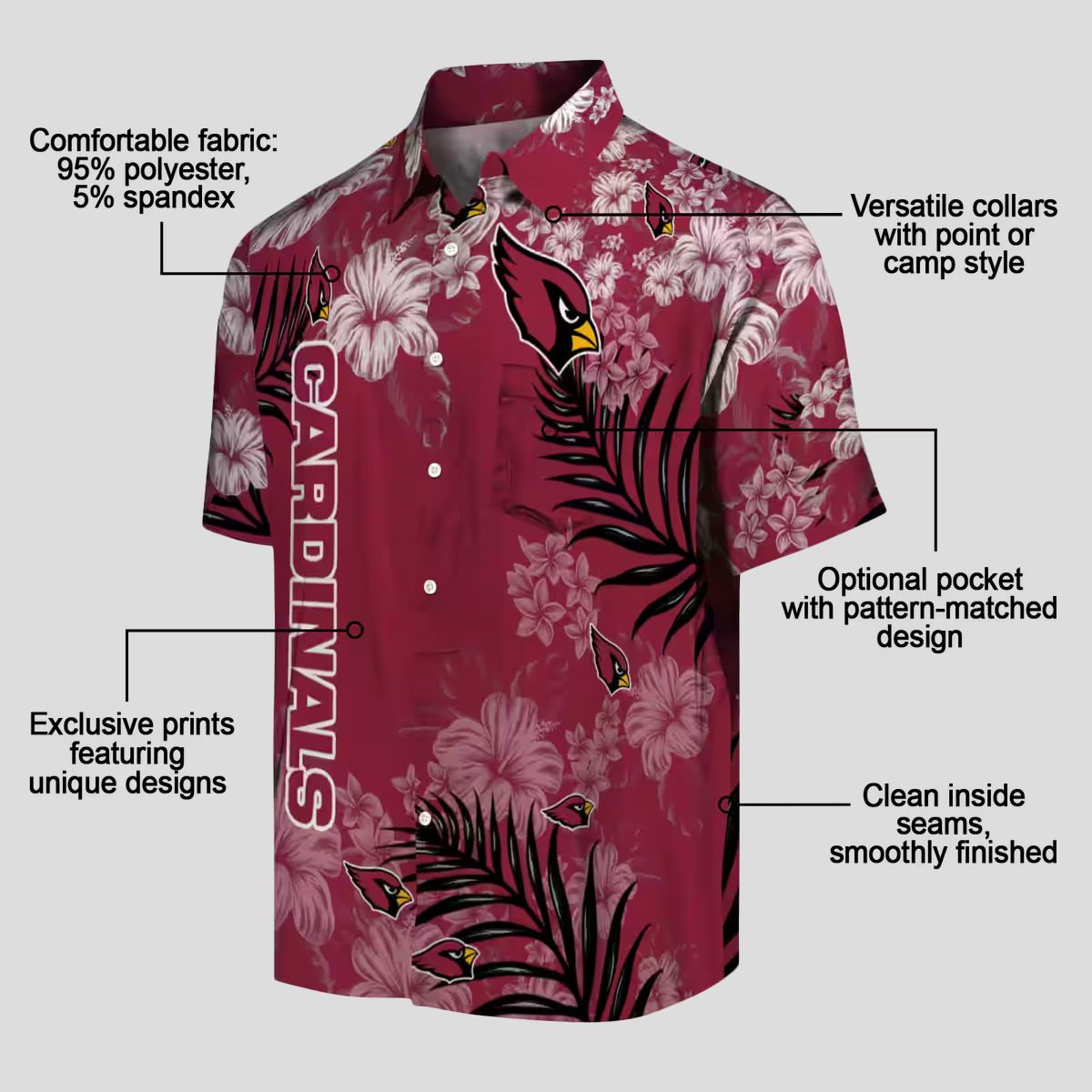 Cardinal Red Hibiscus Aloha Shirt, Tropical Print Red Hawaiian Shirt