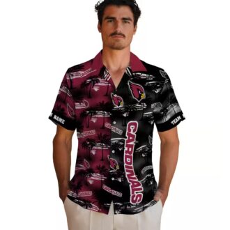 Custom Arizona Cardinals Red Hawaiian Shirt with Palm Silhouettes