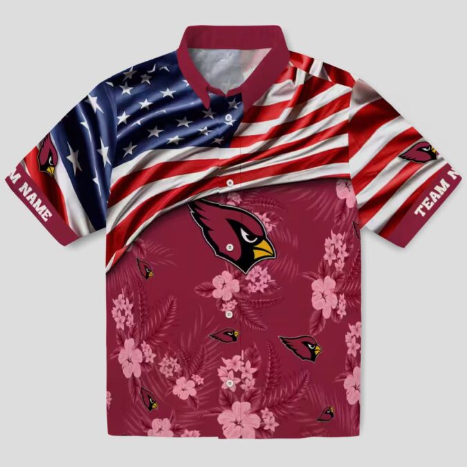 Custom NFL Arizona Cardinals Red Hawaiian Shirt – Floral Print with US Flag