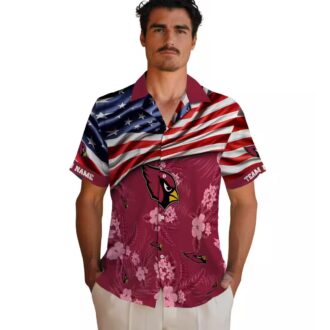 Custom NFL Arizona Cardinals Red Hawaiian Shirt – Floral Print with US Flag