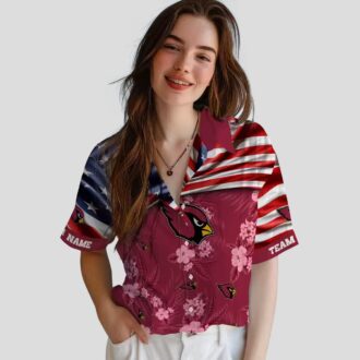 Custom NFL Arizona Cardinals Red Hawaiian Shirt – Floral Print with US Flag