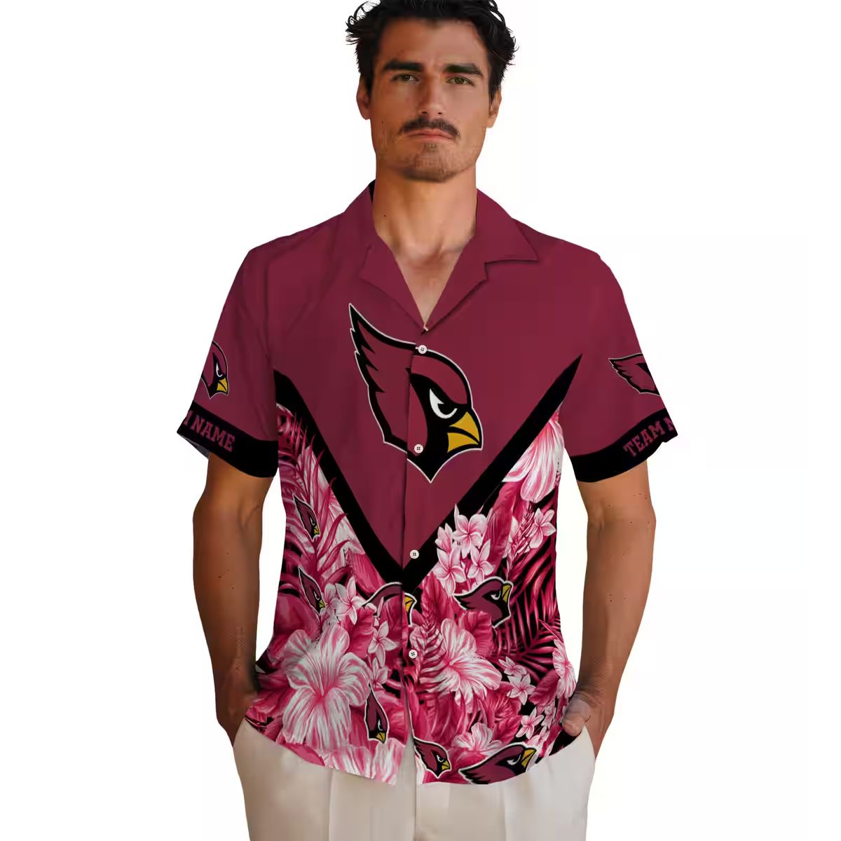 Custom Red Floral Chevron Arizona Cardinals Hawaiian Shirt