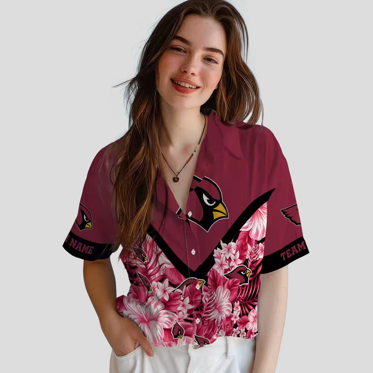 Custom Red Floral Chevron Arizona Cardinals Hawaiian Shirt