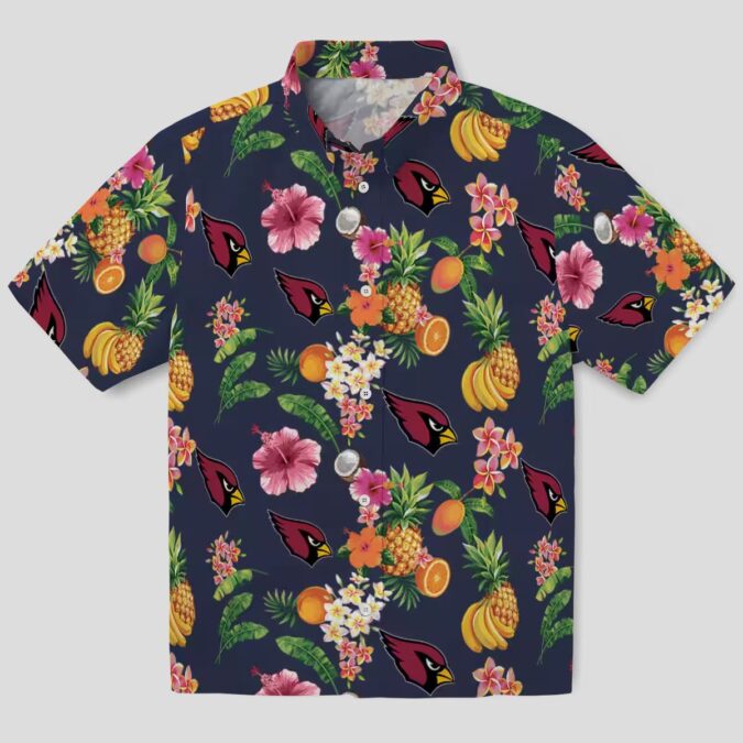 Hibiscus and Fruit Navy Blue Hawaiian Shirt for Cardinals Fans