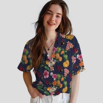 Hibiscus and Fruit Navy Blue Hawaiian Shirt for Cardinals Fans