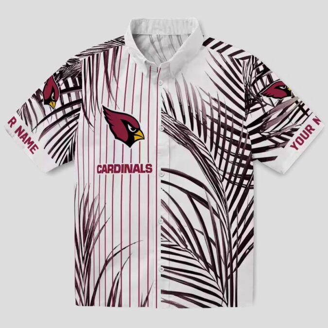 NFL Cardinals Team Hawaiian Shirt - Red, Black, White Palm Stripes