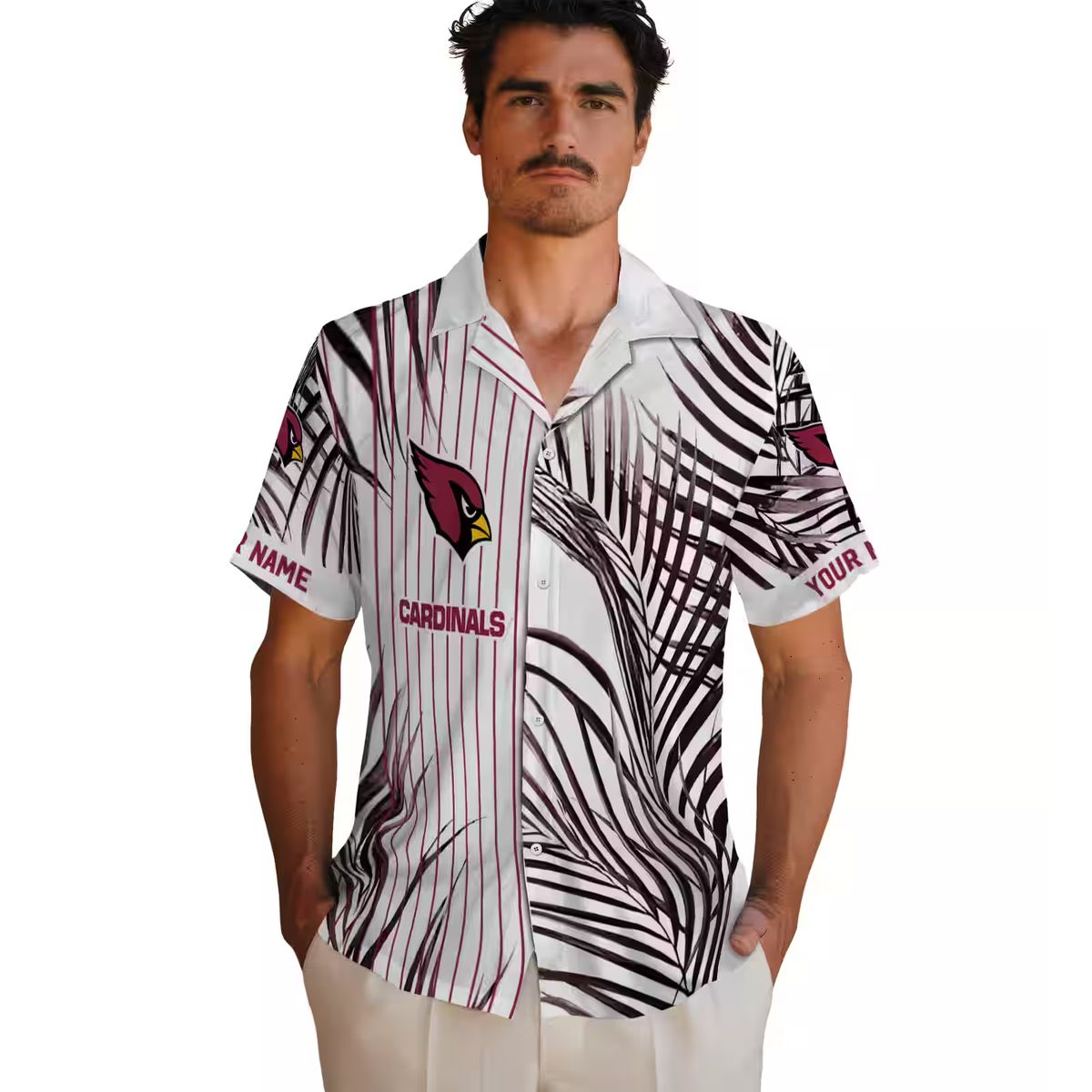 NFL Cardinals Team Hawaiian Shirt - Red, Black, White Palm Stripes