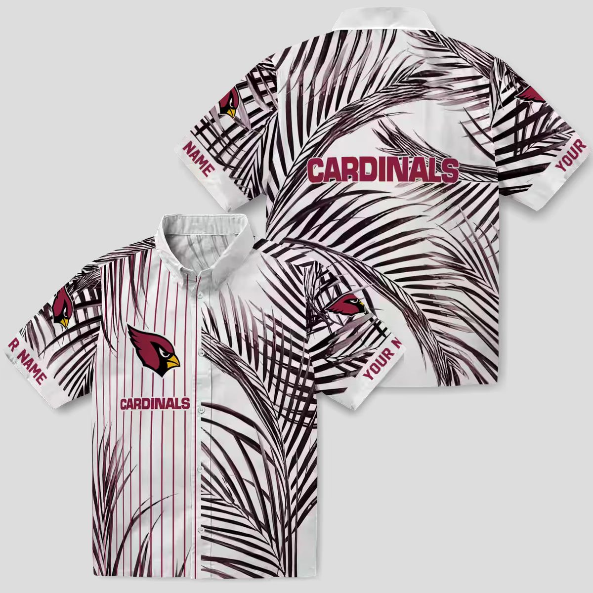 NFL Cardinals Team Hawaiian Shirt - Red, Black, White Palm Stripes