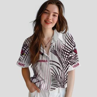 NFL Cardinals Team Hawaiian Shirt - Red, Black, White Palm Stripes