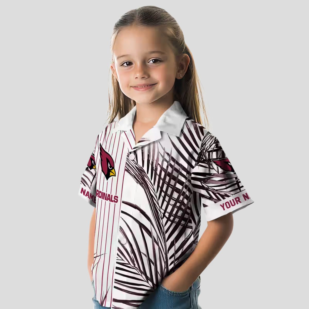 NFL Cardinals Team Hawaiian Shirt - Red, Black, White Palm Stripes
