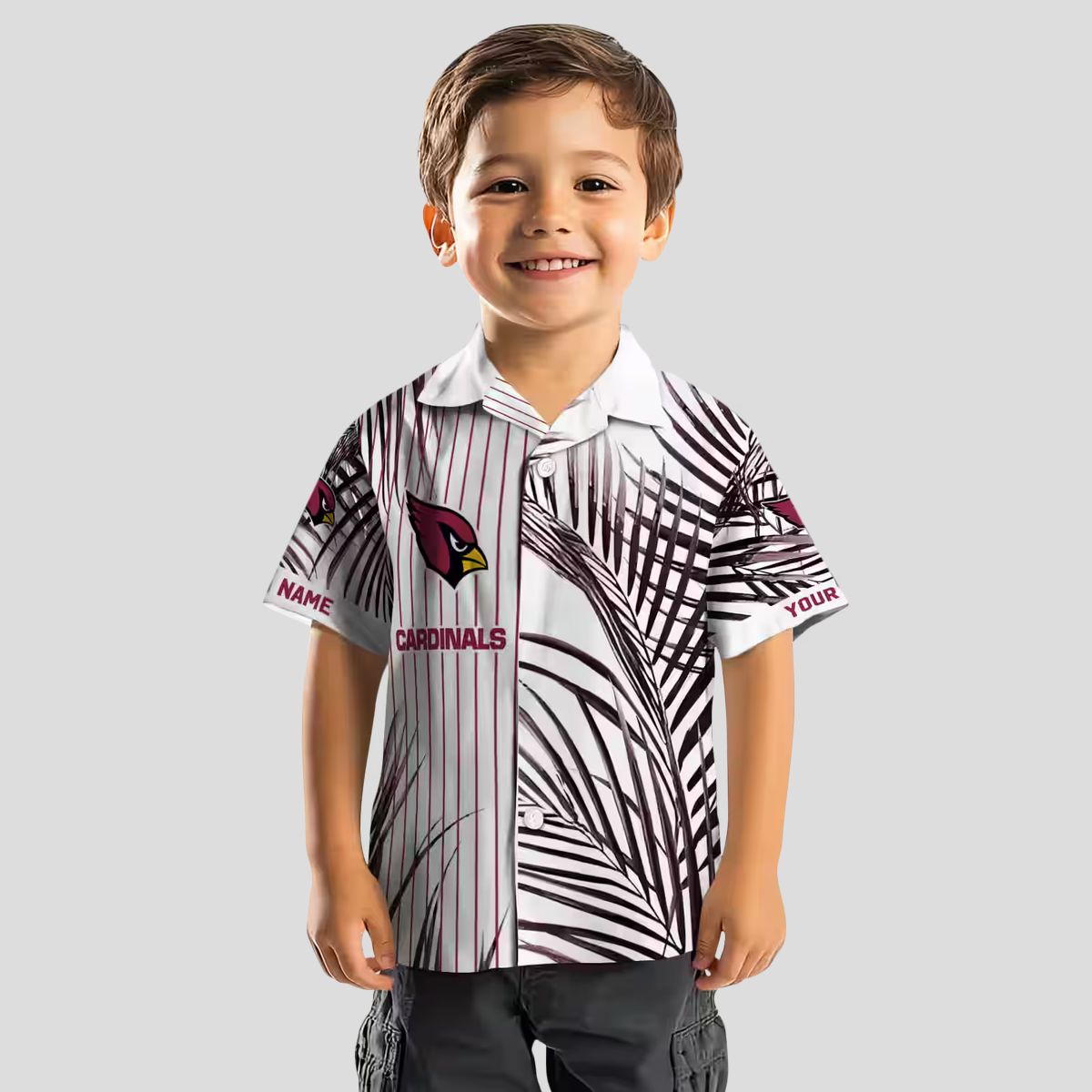 NFL Cardinals Team Hawaiian Shirt - Red, Black, White Palm Stripes