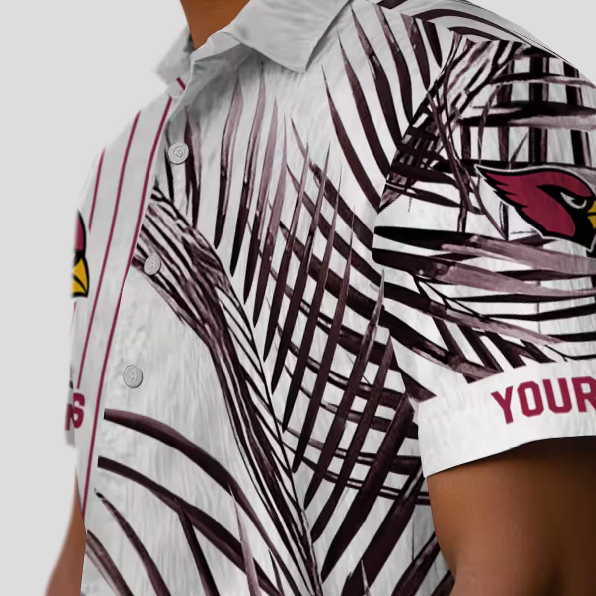 NFL Cardinals Team Hawaiian Shirt - Red, Black, White Palm Stripes