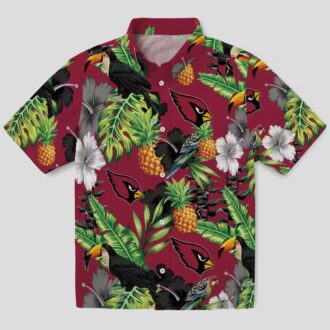 Red & Green Arizona Cardinals Hawaiian Shirt - Toucan Hibiscus Pineapple
