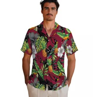Red & Green Arizona Cardinals Hawaiian Shirt - Toucan Hibiscus Pineapple