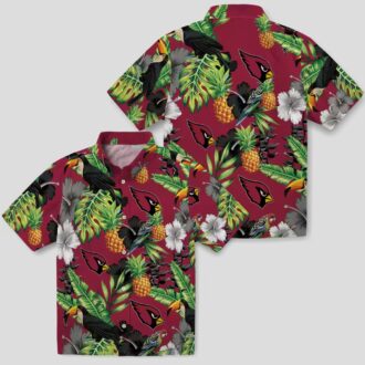 Red & Green Arizona Cardinals Hawaiian Shirt - Toucan Hibiscus Pineapple