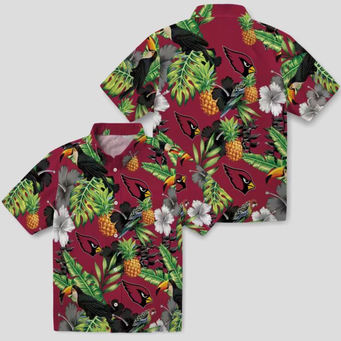 Red & Green Arizona Cardinals Hawaiian Shirt - Toucan Hibiscus Pineapple