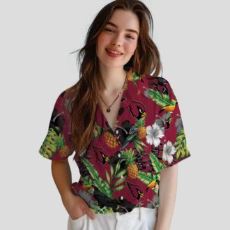 Red & Green Arizona Cardinals Hawaiian Shirt - Toucan Hibiscus Pineapple