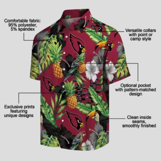 Red & Green Arizona Cardinals Hawaiian Shirt - Toucan Hibiscus Pineapple