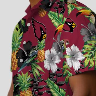 Red & Green Arizona Cardinals Hawaiian Shirt - Toucan Hibiscus Pineapple