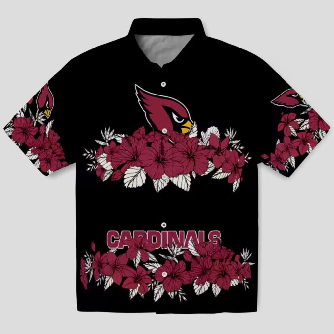 Red and Black Cardinals Hibiscus Stripe Hawaiian Shirt, NFL Aloha Shirts