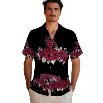 Red and Black Cardinals Hibiscus Stripe Hawaiian Shirt, NFL Aloha Shirts