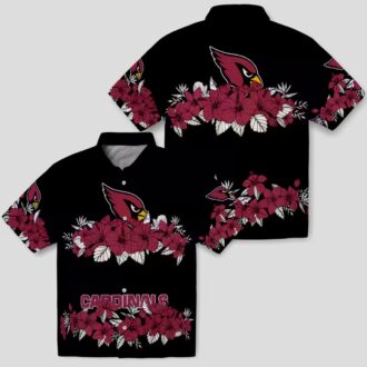 Red and Black Cardinals Hibiscus Stripe Hawaiian Shirt, NFL Aloha Shirts