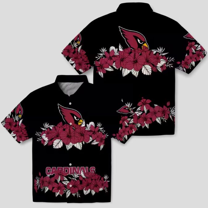 Red and Black Cardinals Hibiscus Stripe Hawaiian Shirt, NFL Aloha Shirts